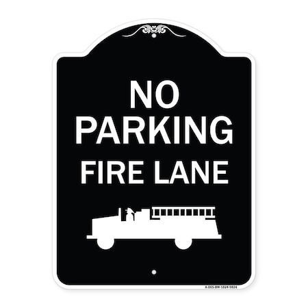 Signmission Designer Series-No Parking Fire Lane, Black & White Heavy-Gauge Aluminum, 24" x 18", BW-1824-9824 A-DES-BW-1824-9824